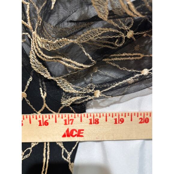 Vtg Cachet Midi‎ Formal Black Chiffon Dress lace Gold overlay sz 9/10 whimsigoth - Picture 5 of 11
